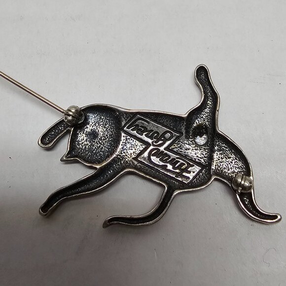Vintage Sterling Eman Govey Pin Brooch Dancing Happy Feline Cat Edward Gorey - Picture 3 of 11